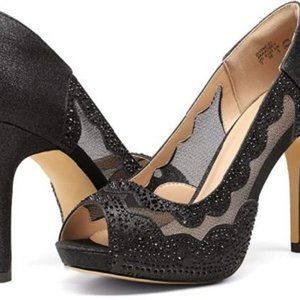 Dream Pairs Women's Black Open Toe Rhinestone Pump Heel 5 Inch - Size 9